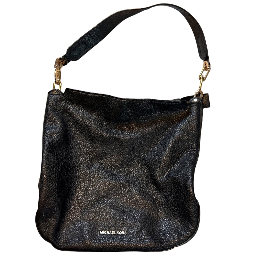 Michael Kors Black Pebbled Leather Shoulder Bag Hobo Purse Gold Hardware